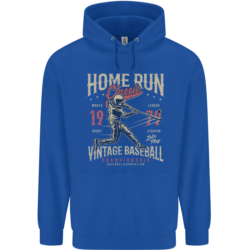 Home Run Vintage Baseball Player Mens 80% Cotton Hoodie Royal Blue