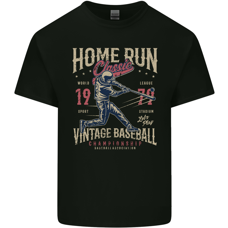 Home Run Vintage Baseball Player Mens Cotton T-Shirt Tee Top Black
