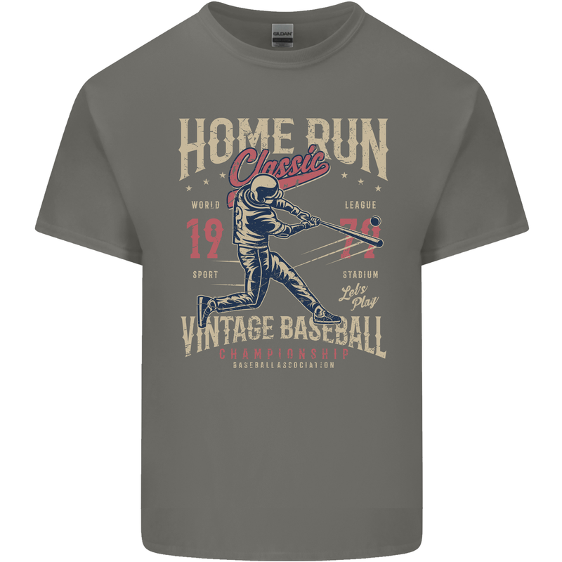 Home Run Vintage Baseball Player Mens Cotton T-Shirt Tee Top Charcoal