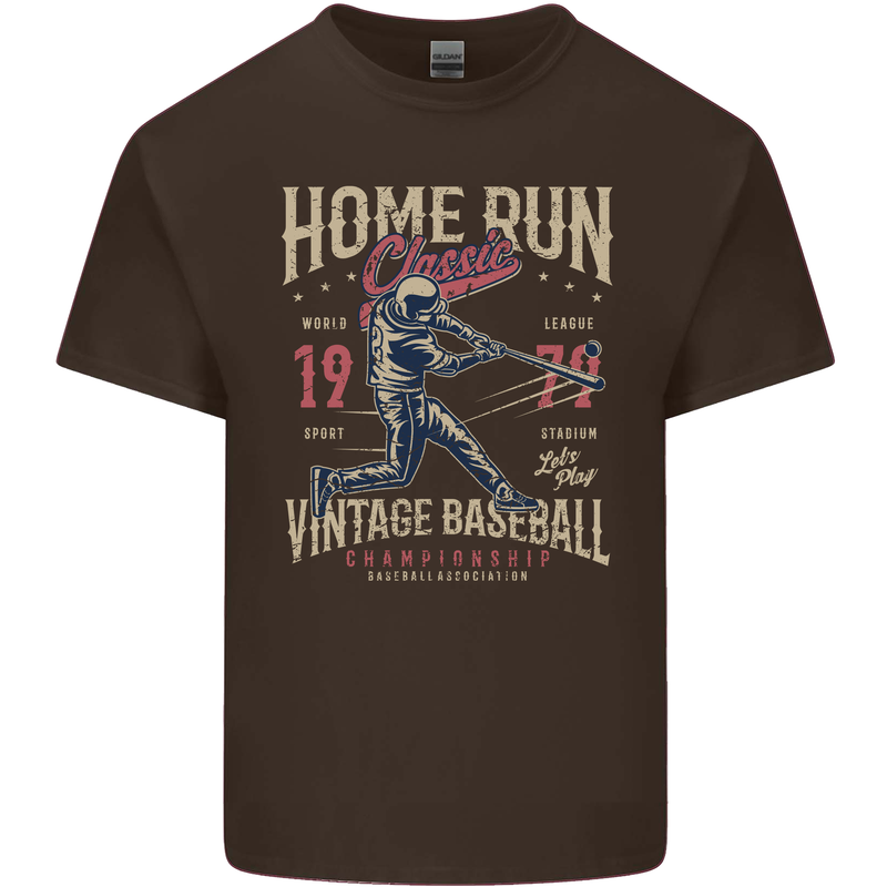 Home Run Vintage Baseball Player Mens Cotton T-Shirt Tee Top Dark Chocolate