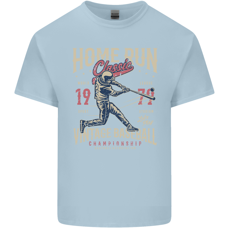 Home Run Vintage Baseball Player Mens Cotton T-Shirt Tee Top Light Blue
