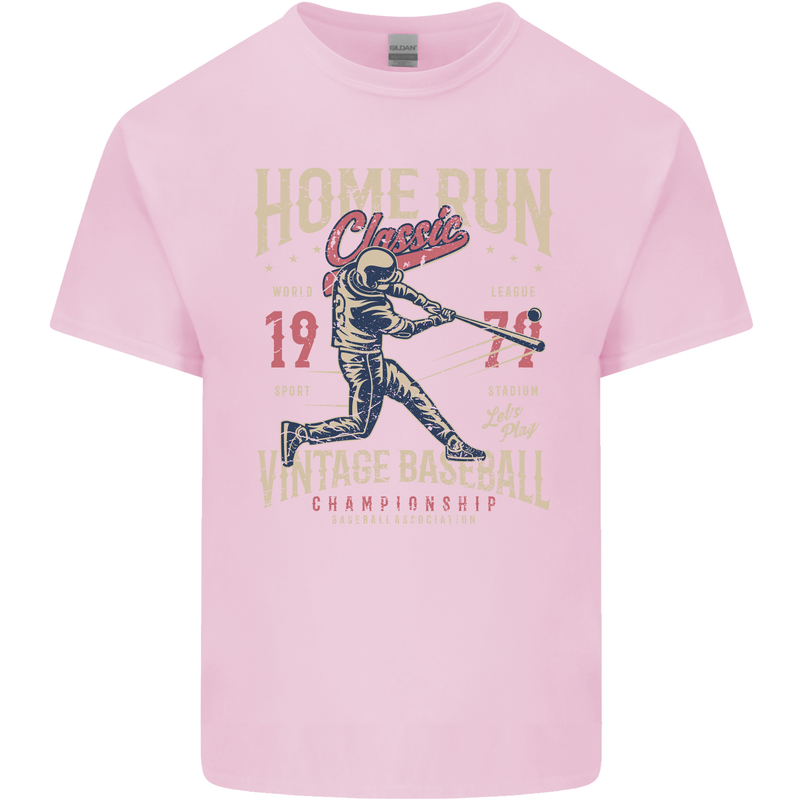 Home Run Vintage Baseball Player Mens Cotton T-Shirt Tee Top Light Pink