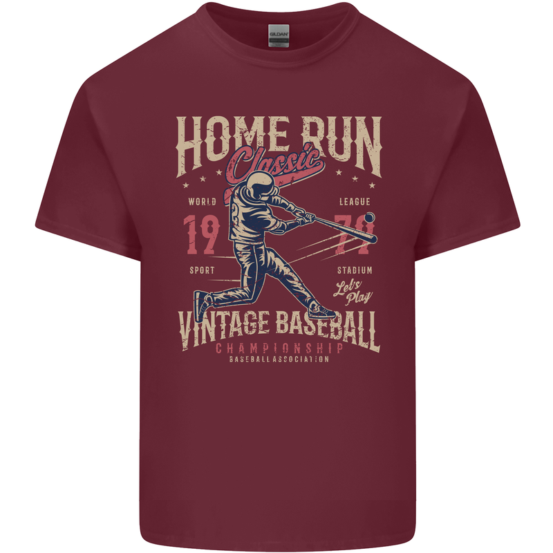 Home Run Vintage Baseball Player Mens Cotton T-Shirt Tee Top Maroon
