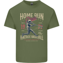 Home Run Vintage Baseball Player Mens Cotton T-Shirt Tee Top Military Green