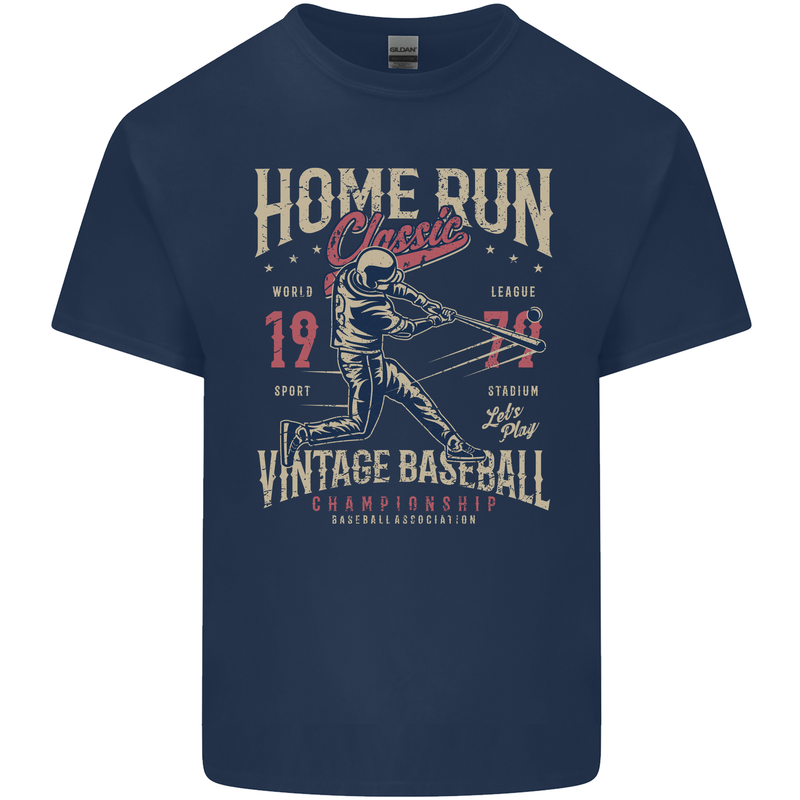 Home Run Vintage Baseball Player Mens Cotton T-Shirt Tee Top Navy Blue