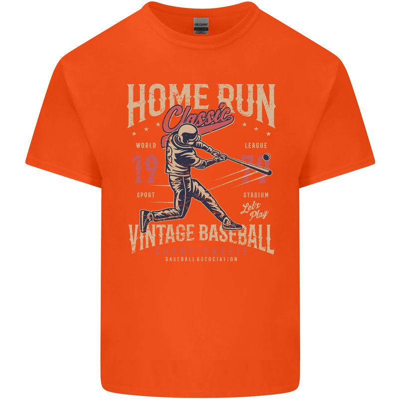 Home Run Vintage Baseball Player Mens Cotton T-Shirt Tee Top Orange