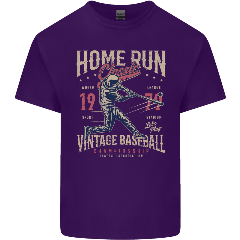 Home Run Vintage Baseball Player Mens Cotton T-Shirt Tee Top Purple