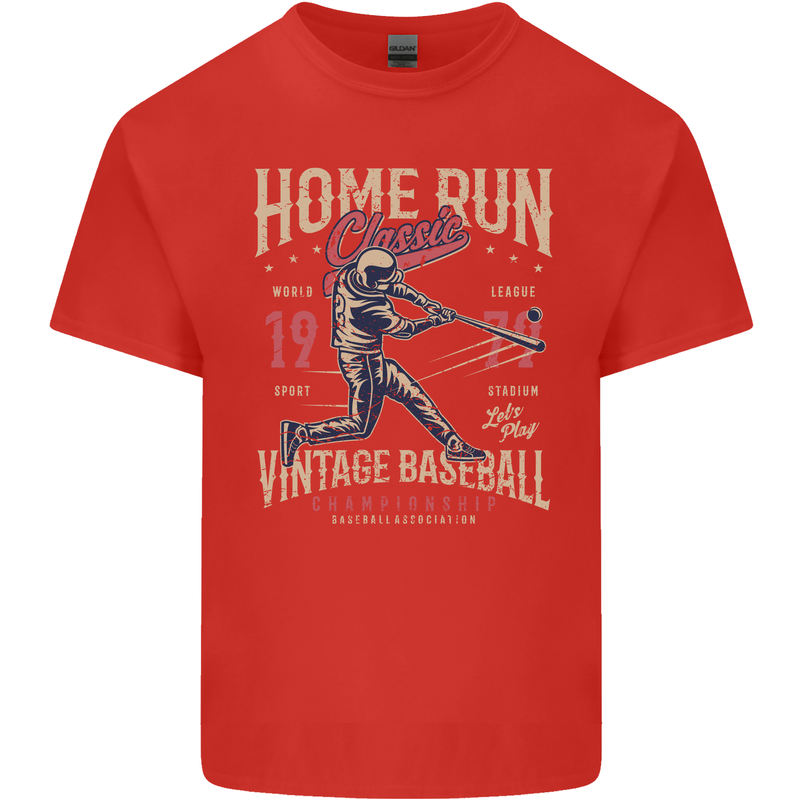 Home Run Vintage Baseball Player Mens Cotton T-Shirt Tee Top Red