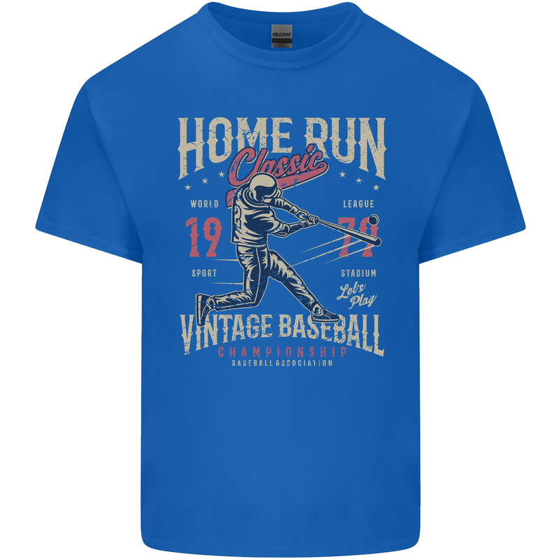 Home Run Vintage Baseball Player Mens Cotton T-Shirt Tee Top Royal Blue