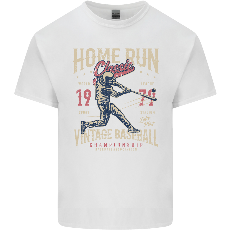 Home Run Vintage Baseball Player Mens Cotton T-Shirt Tee Top White