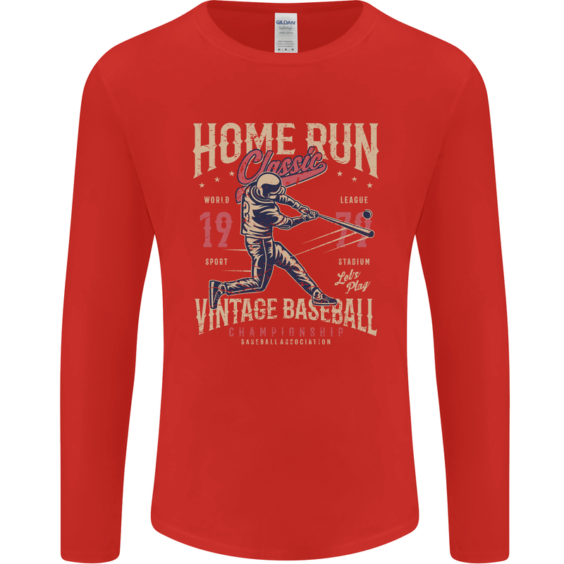 Home Run Vintage Baseball Player Mens Long Sleeve T-Shirt Red