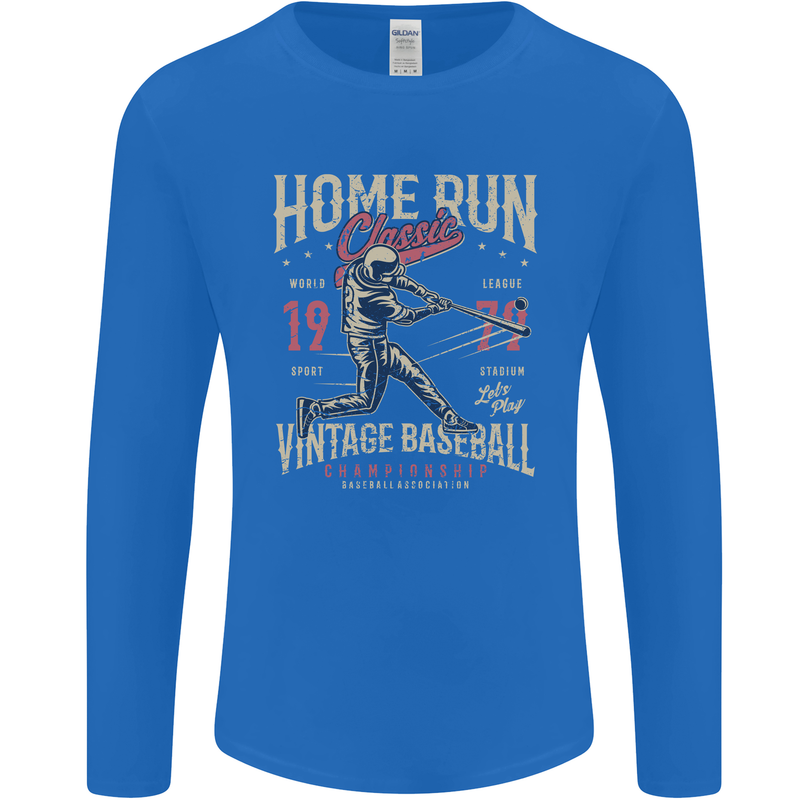 Home Run Vintage Baseball Player Mens Long Sleeve T-Shirt Royal Blue