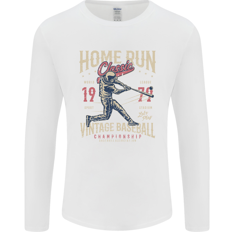 Home Run Vintage Baseball Player Mens Long Sleeve T-Shirt White