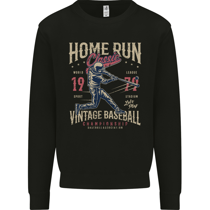 Home Run Vintage Baseball Player Mens Sweatshirt Jumper Black