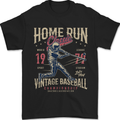 Home Run Vintage Baseball Player Mens T-Shirt 100% Cotton Black