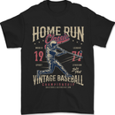 Home Run Vintage Baseball Player Mens T-Shirt 100% Cotton Black