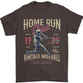Home Run Vintage Baseball Player Mens T-Shirt 100% Cotton Dark Chocolate