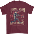 Home Run Vintage Baseball Player Mens T-Shirt 100% Cotton Maroon