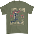 Home Run Vintage Baseball Player Mens T-Shirt 100% Cotton Military Green