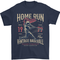 Home Run Vintage Baseball Player Mens T-Shirt 100% Cotton Navy Blue
