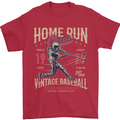 Home Run Vintage Baseball Player Mens T-Shirt 100% Cotton Red