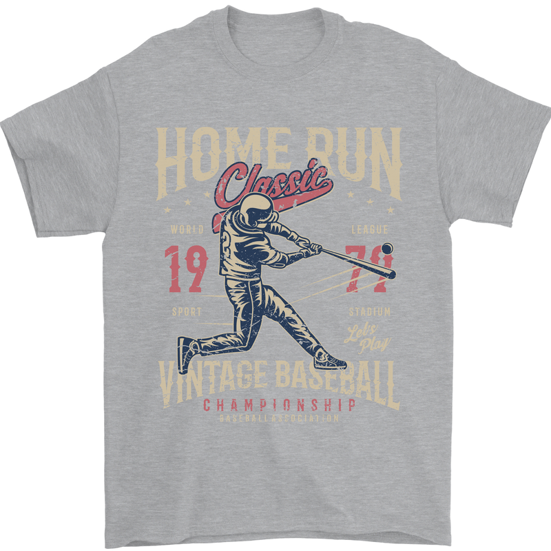 Home Run Vintage Baseball Player Mens T-Shirt 100% Cotton Sports Grey