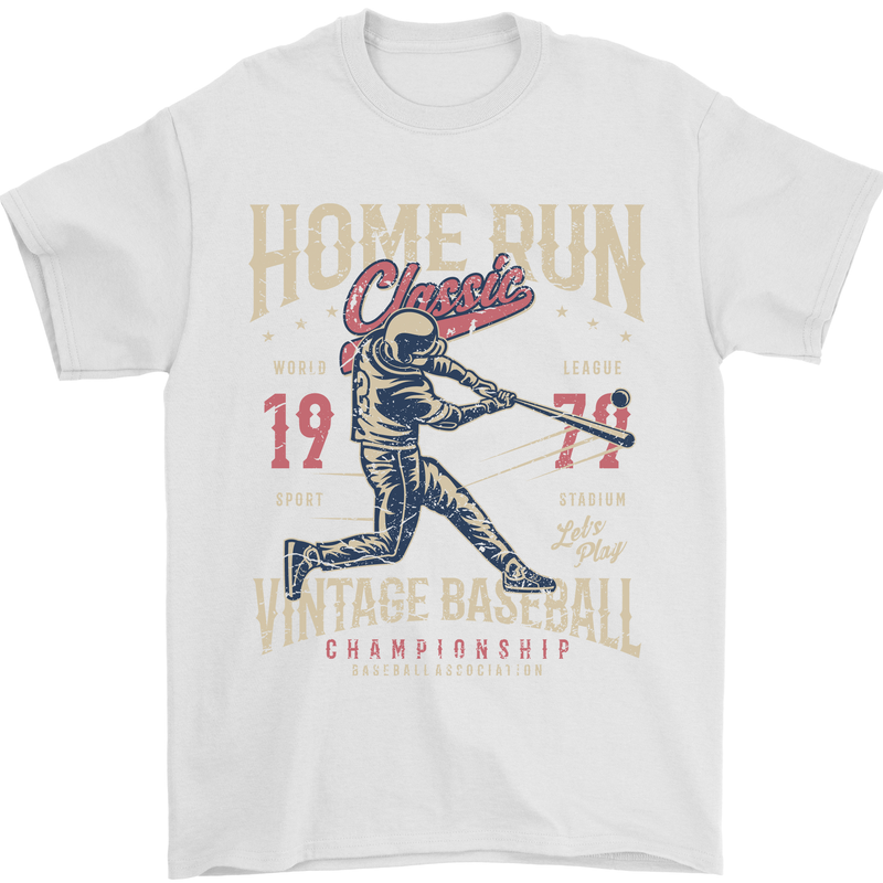 Home Run Vintage Baseball Player Mens T-Shirt 100% Cotton White