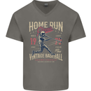 Home Run Vintage Baseball Player Mens V-Neck Cotton T-Shirt Charcoal