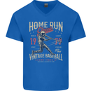Home Run Vintage Baseball Player Mens V-Neck Cotton T-Shirt Royal Blue