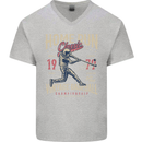 Home Run Vintage Baseball Player Mens V-Neck Cotton T-Shirt Sports Grey