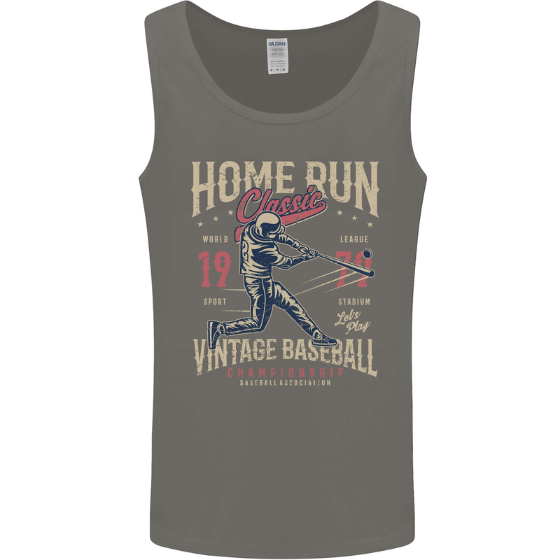 Home Run Vintage Baseball Player Mens Vest Tank Top Charcoal