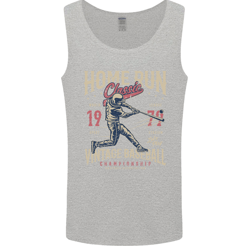 Home Run Vintage Baseball Player Mens Vest Tank Top Sports Grey