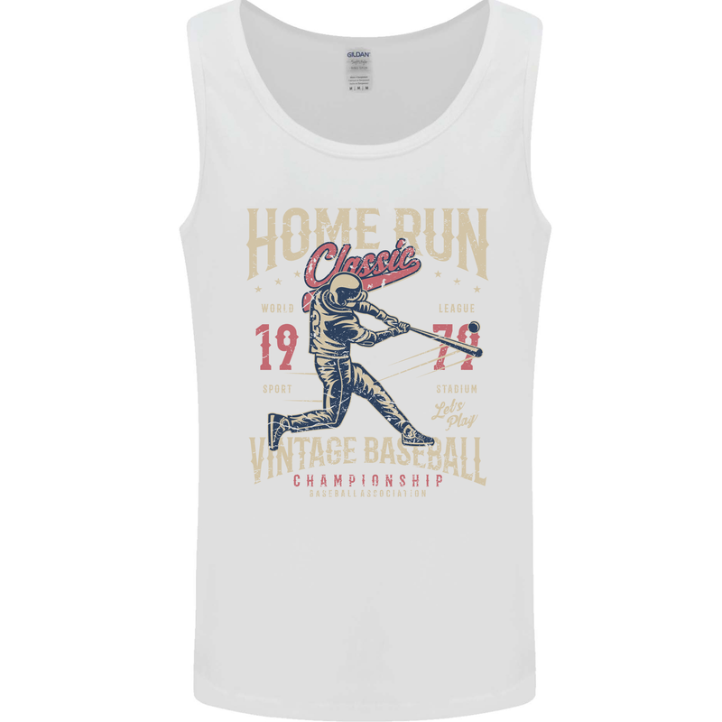 Home Run Vintage Baseball Player Mens Vest Tank Top White