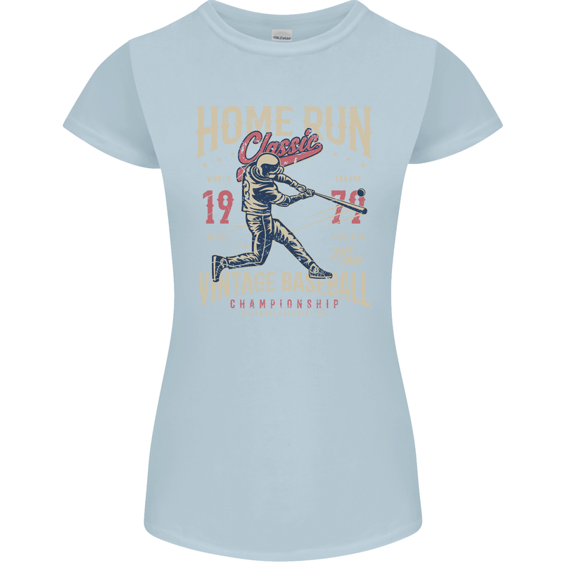 Home Run Vintage Baseball Player Womens Petite Cut T-Shirt Light Blue
