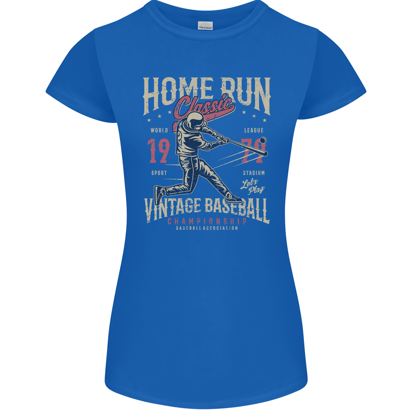 Home Run Vintage Baseball Player Womens Petite Cut T-Shirt Royal Blue