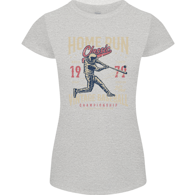 Home Run Vintage Baseball Player Womens Petite Cut T-Shirt Sports Grey