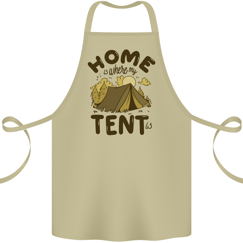Home is Where My Tent is Funny Camping Cotton Apron 100% Organic Khaki