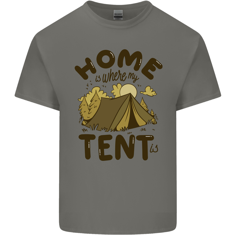 Home is Where My Tent is Funny Camping Kids T-Shirt Childrens Charcoal