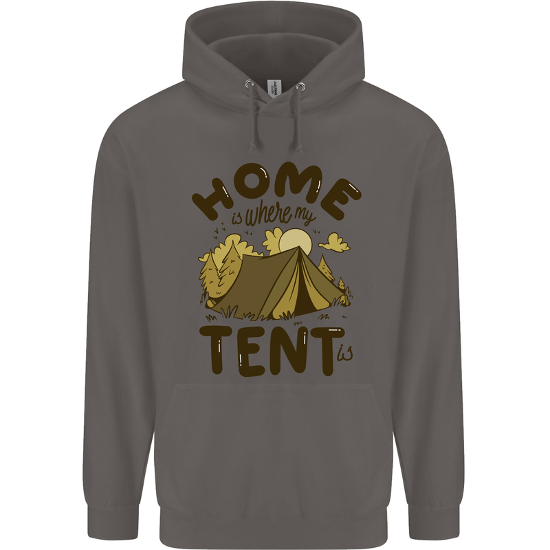 Home is Where My Tent is Funny Camping Mens 80% Cotton Hoodie Charcoal