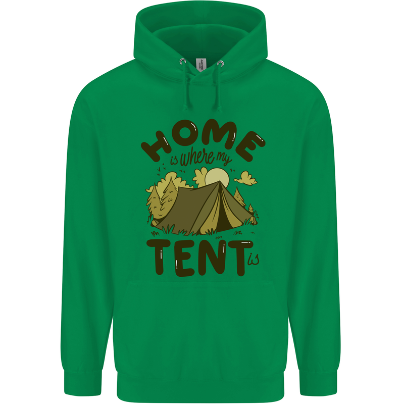 Home is Where My Tent is Funny Camping Mens 80% Cotton Hoodie Irish Green