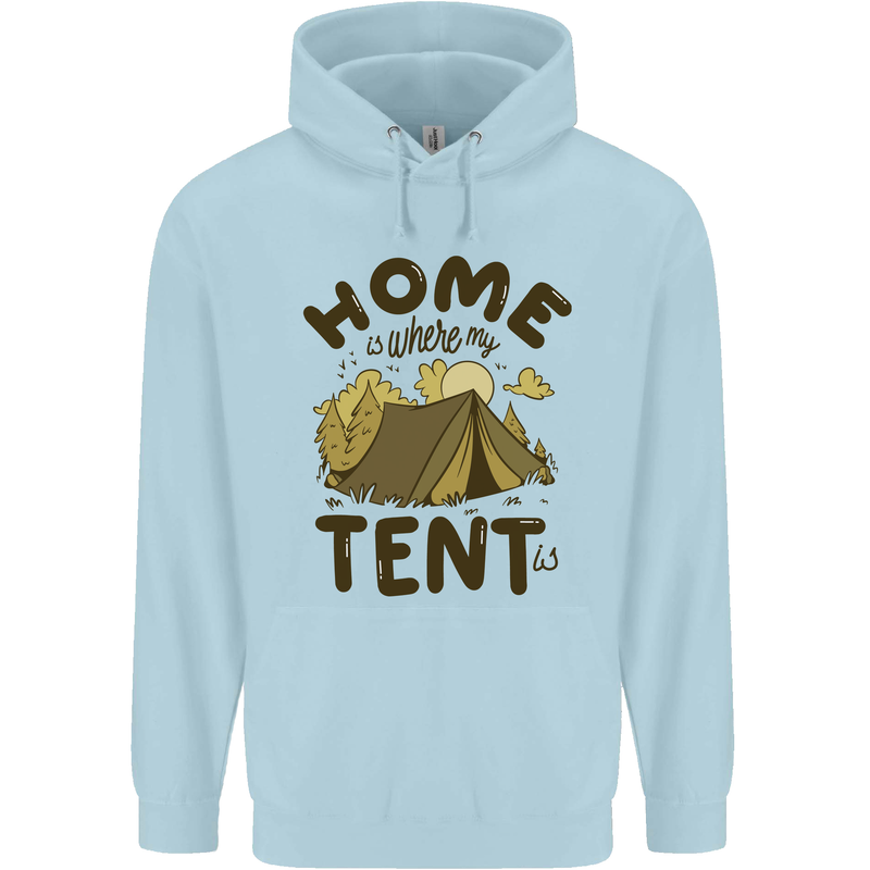 Home is Where My Tent is Funny Camping Mens 80% Cotton Hoodie Light Blue