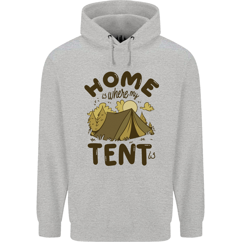 Home is Where My Tent is Funny Camping Mens 80% Cotton Hoodie Sports Grey