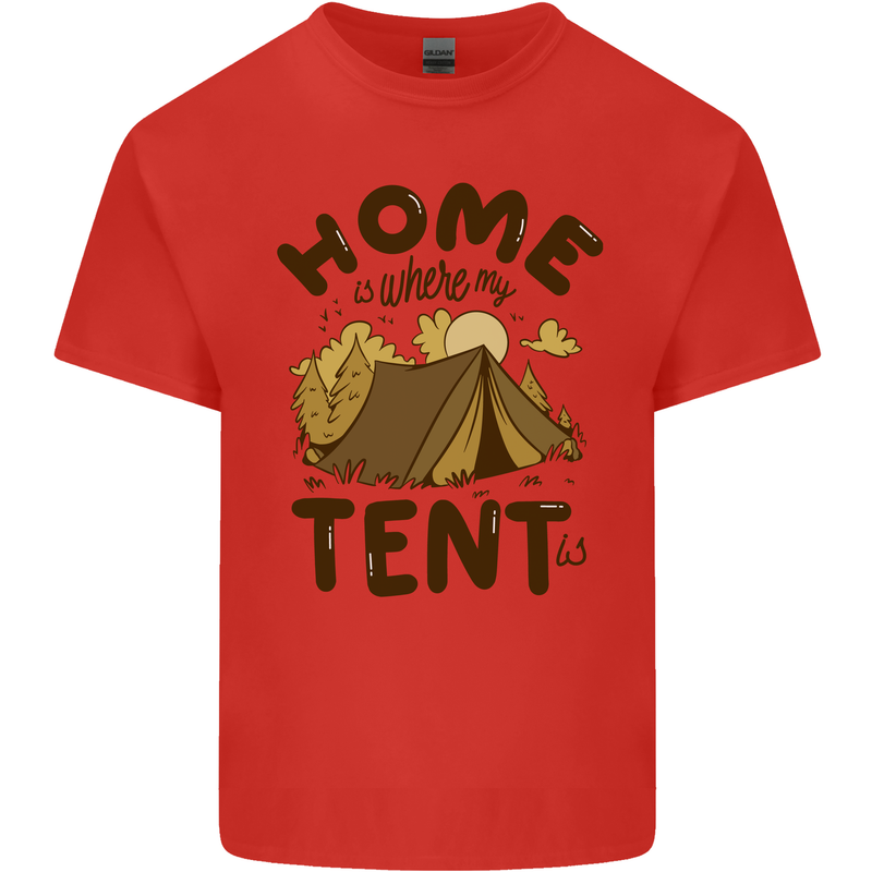 Home is Where My Tent is Funny Camping Mens Cotton T-Shirt Tee Top Red