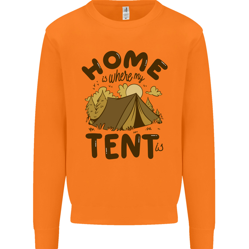 Home is Where My Tent is Funny Camping Mens Sweatshirt Jumper Orange