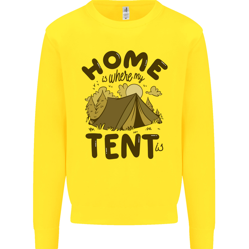 Home is Where My Tent is Funny Camping Mens Sweatshirt Jumper Yellow