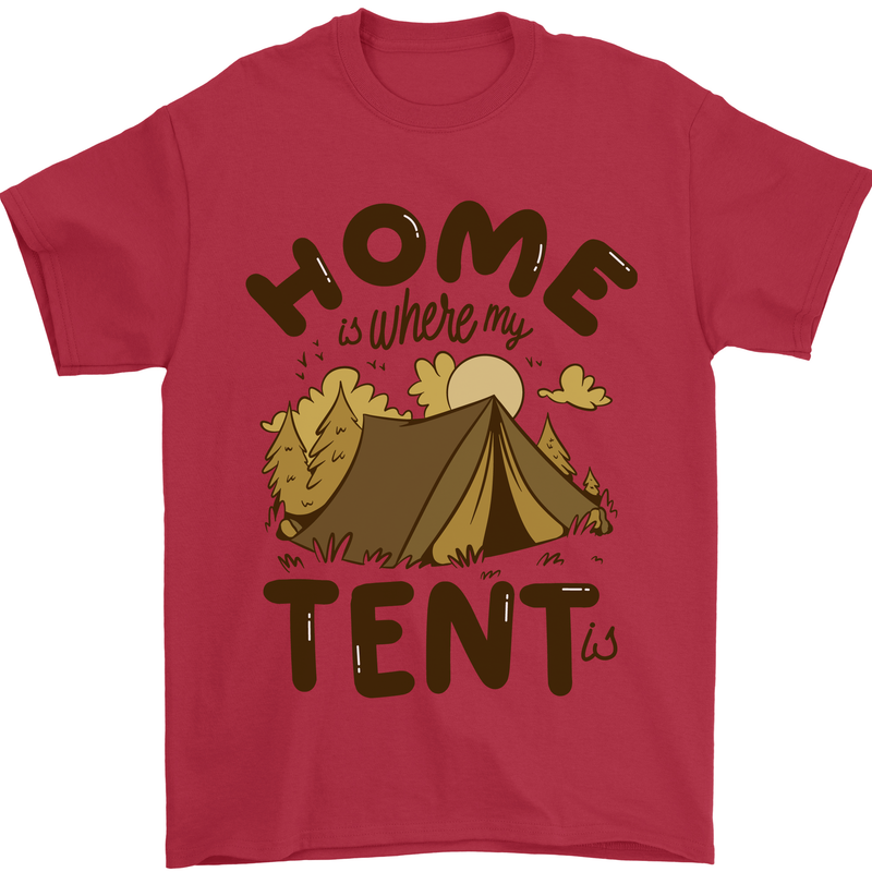 Home is Where My Tent is Funny Camping Mens T-Shirt 100% Cotton Red