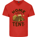 Home is Where My Tent is Funny Camping Mens V-Neck Cotton T-Shirt Red