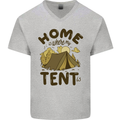Home is Where My Tent is Funny Camping Mens V-Neck Cotton T-Shirt Sports Grey