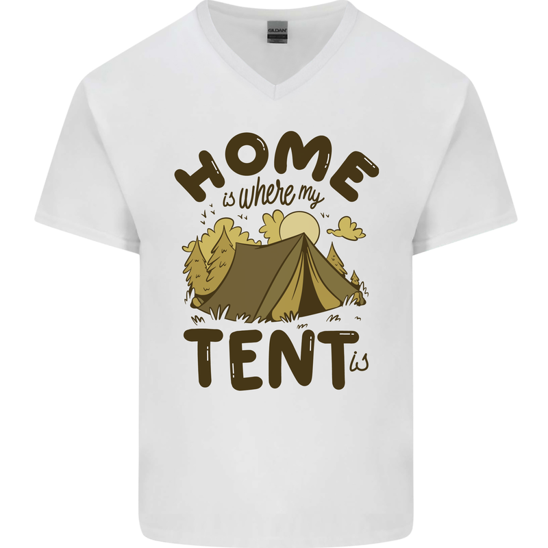 Home is Where My Tent is Funny Camping Mens V-Neck Cotton T-Shirt White