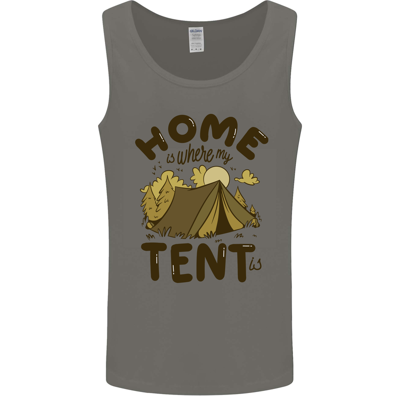 Home is Where My Tent is Funny Camping Mens Vest Tank Top Charcoal